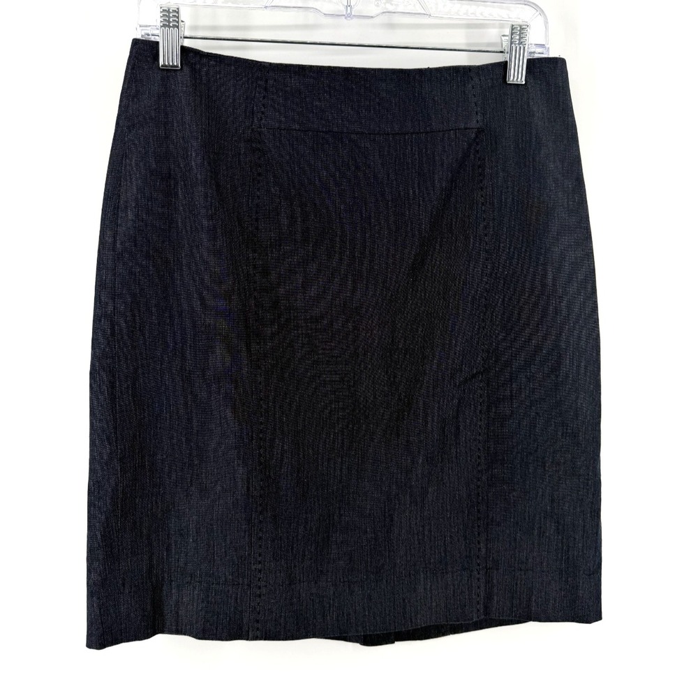Ann Taylor Loft Pencil Skirt Women 8P Dk Blue Cotton Blend Lined Stretch Petites
